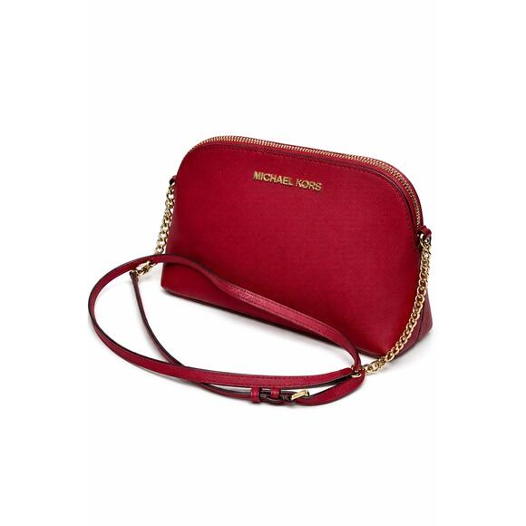 Michael Kors Red Jet Set Crossbody Saffiano Leather Gold Chain Chic - Picture 2 of 6